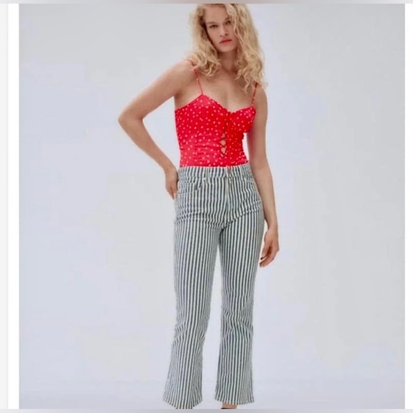 NWT Zara Red Satin Effect Bodysuit White Star Print Sz M Celebrate Patriotic - Picture 12 of 12